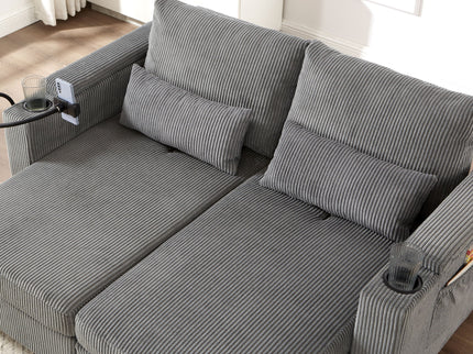 Convertible Chaise Lounge Sofa Chair With USB Ports, Cup Holders, Phone Holder And Storage