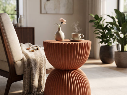 Side Table With Speckled Ribbed Texture