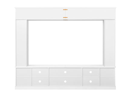 All-In-One Entertainment Center With Bookshelves & Tempered Glass Doors, TV Console Unit For Living Room