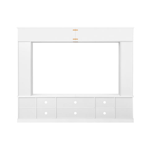 All-In-One Entertainment Center With Bookshelves & Tempered Glass Doors, TV Console Unit For Living Room