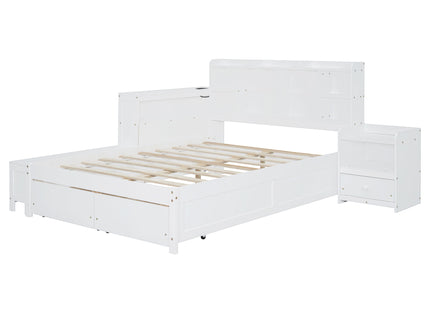 Platform Bed With Multi Functional Storage Space, Nightstand, 2 Drawers, USB Ports And Desk