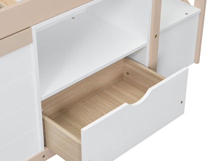 Low Loft Bed With Stair, Drawer, And Shelf