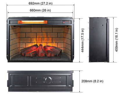 Infrared Quartz Heater Fireplace Insert -Woodlog Version With Brick