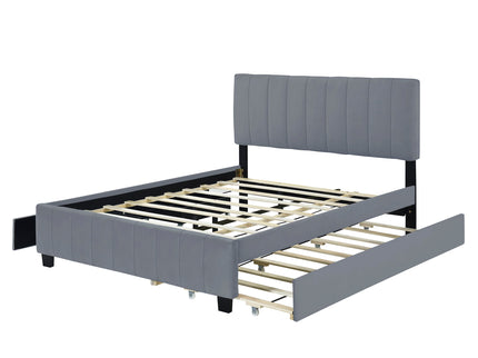 Platform UpholsteredBed With 2 Drawers And Twin Long Trundle