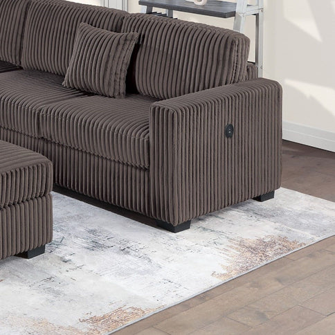 Upholstered L - Shaped 4 Piece Sectional Set With USB, Cocktail Ottoman