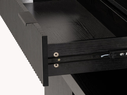Fluted Kitchen Pantry Cabinet With 3 Keyboard Drawers & 6 Adjustable Door Shelves