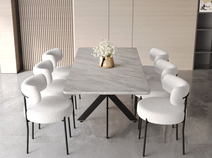 Extendable Dining Table Set With Curved Backrest Upholstered Chairs