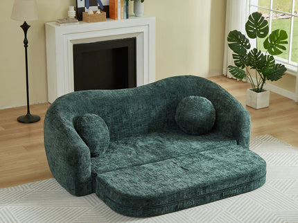 Curved Convertible Sofa, 2 In 1 Frameless Folding Sofa Bed With Pull Out Base And Deep Seat