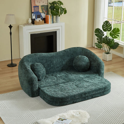 Curved Convertible Sofa, 2 In 1 Frameless Folding Sofa Bed With Pull Out Base And Deep Seat