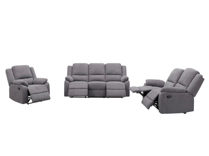 3 Piece Reclining Sofa Set With 150° Deep Recline, 3 Seat Couch, Loveseat & Single Recliner - Gray