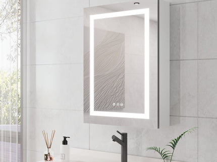 20 X 28" Bathroom Medicine Cabinet With Mirror Wall Mounted LED Bathroom Mirror Cabinet With Lights, Anti-Fog, Waterproof, Dimmable, 3000K~6000K, Single Door, Touch Swich, Storage Shelves - Silver