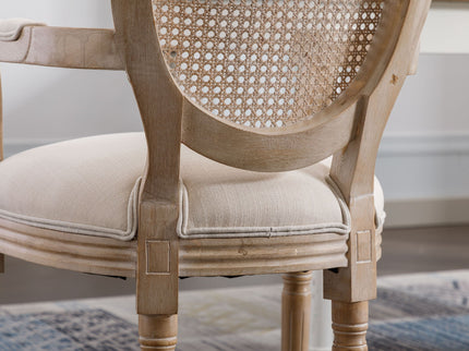 French Vintage Upholstered Fabric Dining Armchair (Set of 2) - Beige