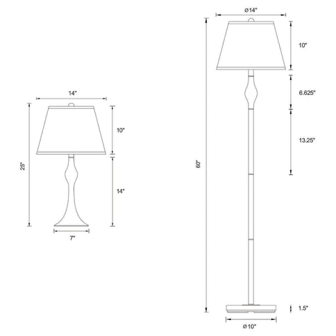 3 Piece Lamp Set, Floor Lamp And 2 Table Lamps - Silver
