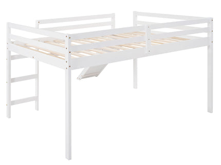 Full Loft Bed With Slide, Multifunctional Design - White