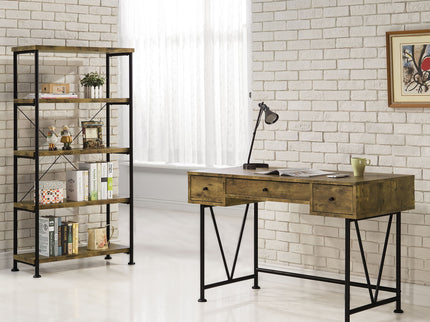 Avon - 2 Piece Computer Desk And Bookcase With 3 Drawers - Rustic Brown