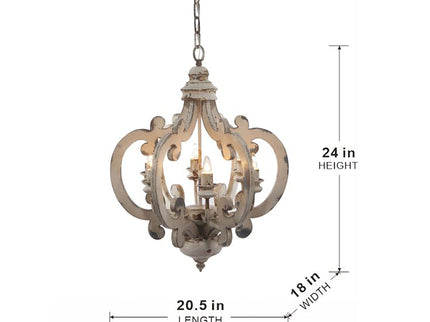 Farmhouse Chandelier, 6 Light Wood Chandelier Pendant Light Fixture With Adjustable Chain For Dining Room Living Room Entryway, Bulb Not Included