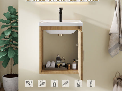 Floating Bathroom Vanity Combo, Wall Mounted Cabinet With Sink & Soft Close Doors For Small Bathrooms