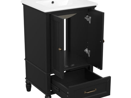 20" Bathroom Vanity With Sink Cabinet With 2 Doors, 2 Drawer, Magnetic Door Stopper, Adjustable Feet, Drop In Sink - Black