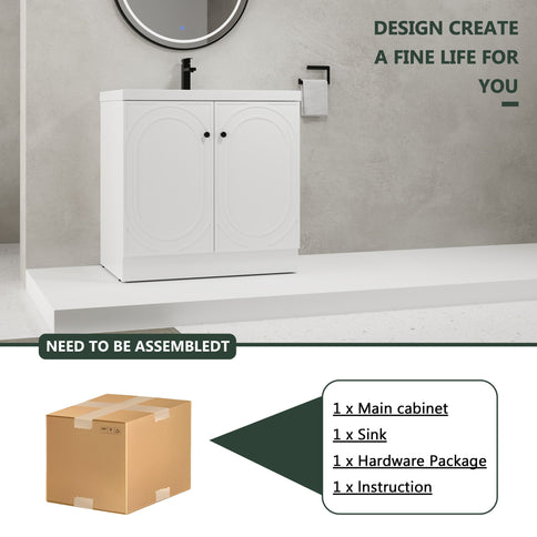 Contemporary Freestanding Bathroom Vanity With Resin Sink & Soft-Close Cabinet Doors