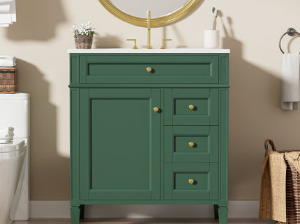 Bathroom Vanity With Top Sink, 2 Drawers & Tip Out Drawer