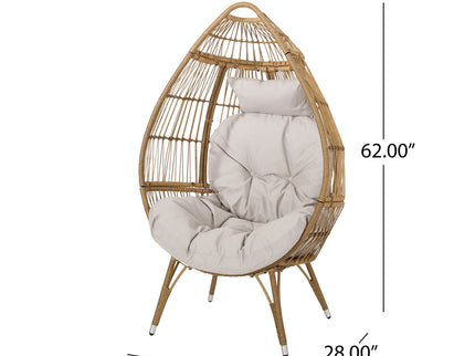 Basket Chair With Teardrop Shape And Water Resistant Cushion - Natural