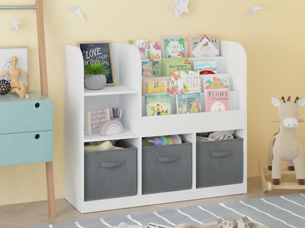 Bookcase And Bookshelf With 3 Collapsible Drawers, Multifunctional Display Stand
