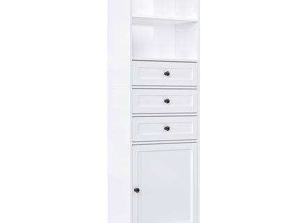 Tall Storage Cabinet With 3 Drawers And Adjustable Shelves For Bathroom