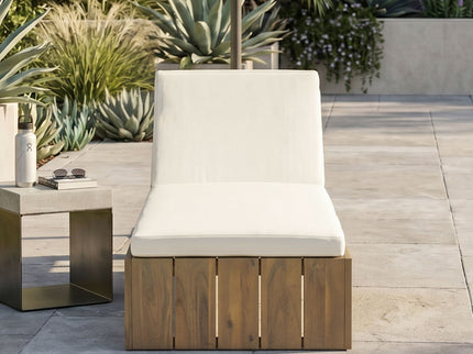 Adjustable Outdoor Chaise Lounge Patio Recliner - Beige / Light Teak