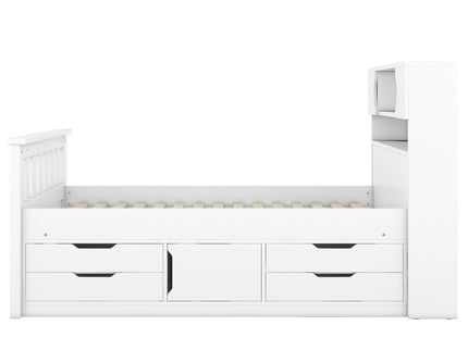 Captain Platform Bed Frame With Storage Bookcases, Shelves, And 4 Drawers