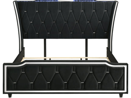 Mika - LED Upholstered Bed With Tufted Wingback Headboard And Ambient Lighting