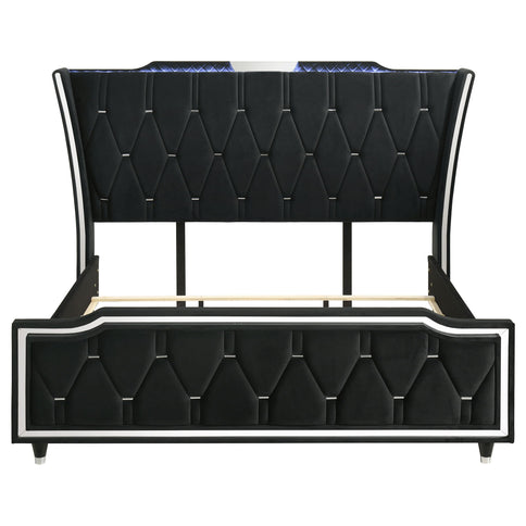 Mika - LED Upholstered Bed With Tufted Wingback Headboard And Ambient Lighting