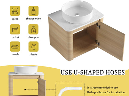 Mounted Bathroom Vanity With Art Sink & 2 Soft Close Doors