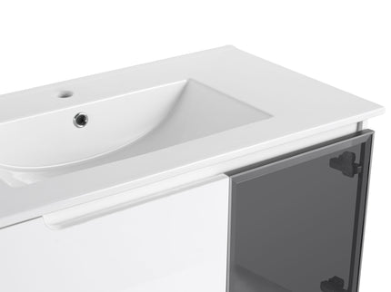 Wall Mounted Bathroom Vanity With Sink, Soft Close Doors, Cabinet & Half Door
