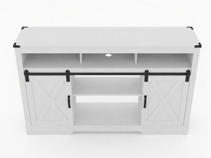 Farmhouse TV Stand With Sliding Barn Doors & Adjustable Storage