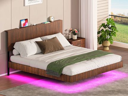 Floating Bedstead With Charging Station And LED Lights