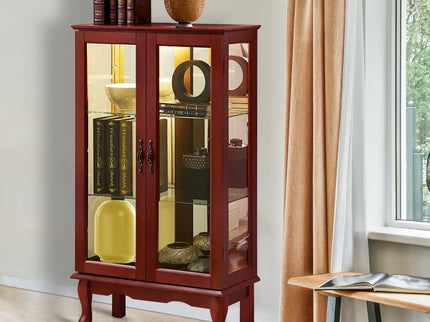 Curio Cabinet Lighted Curio Diapaly Cabinet With Adjustable Shelves And Mirrored Back Panel, Tempered Glass Doors (3 Tier), (E26 Light Bulb Not Included)