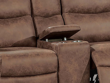 1 Piece Manual Motion Loveseat Hidden Cup Holder Console With Plush Back Cushion For Living Room - Walnut