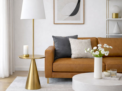 Celestial - Modern Floor Lamp With Accent Table With Large Shade - Gold / White