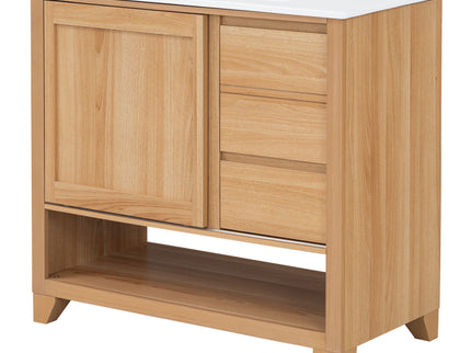 36" Bathroom Vanity With Sink, Soft Close Drawers - Natural
