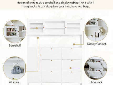 On Trend Multifunctional Tipping Bucket Shoe Cabinet With Storage Shelf & 6 Flip Drawers