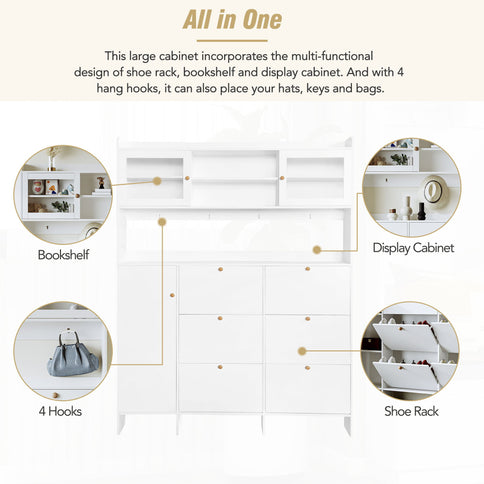 On Trend Multifunctional Tipping Bucket Shoe Cabinet With Storage Shelf & 6 Flip Drawers