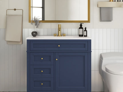 Bathroom Vanity With Top Sink, Modern Bathroom Storage Cabinet, 2 Drawers And A Tip-Out Drawer, Single Sink Bathroom Vanity - Blue