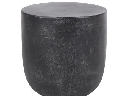 Outdoor Lightweight Concrete End Table With Natural Texture - Matte Black