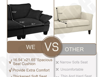 Modular Sectional Sofa With Movable Ottoman & Pillows