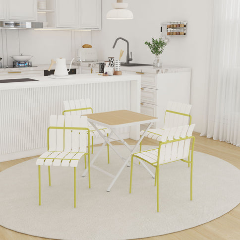 4 Piece Set Of Modern Color Block Designed Single Chairs With Folding Square Table