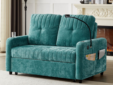 Modern Loveseat Pull Out Sofa Bed With Adjustable Backrest, Two Cup Holders, A Phone Holder, Three Charging Ports And Side Storage Pockets For Living Room