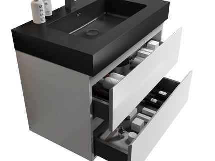 Alice - Bathroom Vanity With Large Storage, Sink Wall Mounted Floating Bathroom Vanity For Modern Bathroom, One-Piece Sink Basin Without Drain And Faucet