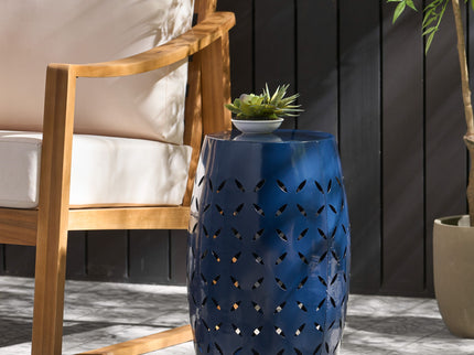 Outdoor Lace Cut Side Table - Navy Blue