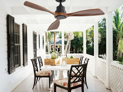 48" Ceiling Fan Without Light, 3 Solid Wood Blades Outdoor Ceiling Fan 6 - Speed Reversible DC Motor For Living Room - Black