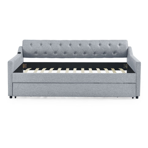 Size Upholstered Daybed With Trundle And USB Charging Armrest